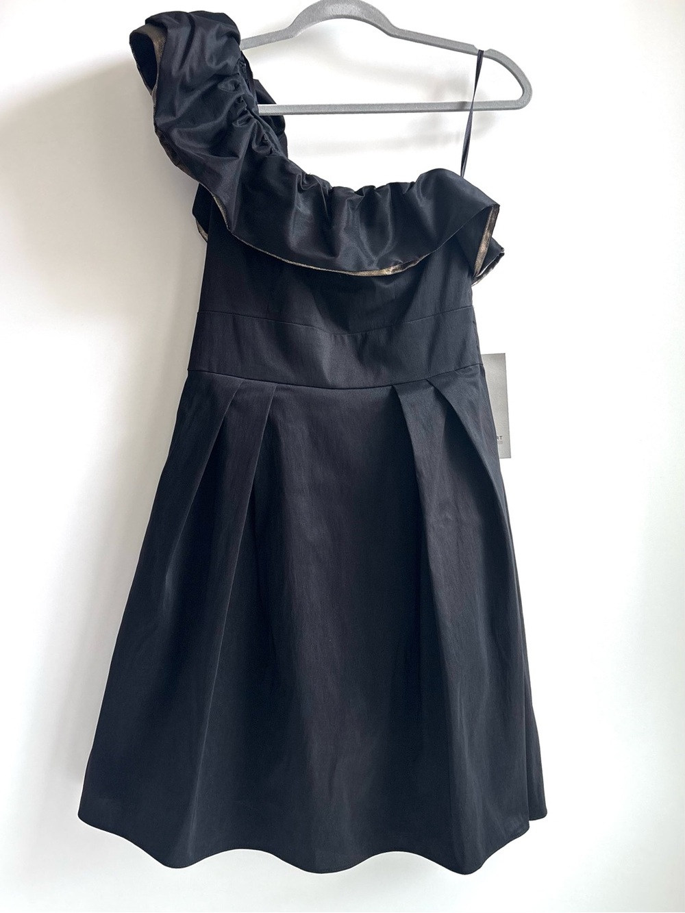 Jill Stuart One Shoulder Sheath Mini Dress Ruffled Neckline Accent Black Size 8